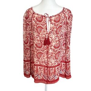Tory Burch Silk Tassel Tie Tunic Blouse Paisley Print Size 10